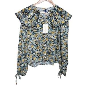 Universal Thread NWT Womens Floral Print Ruffle Collar Long Sleeve Blouse Size S
